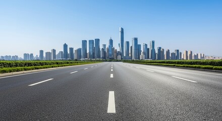 Fototapeta premium Urban road to city skyline