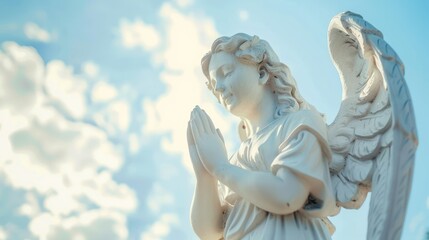 Guardian angel figure watching over a person in prayer.