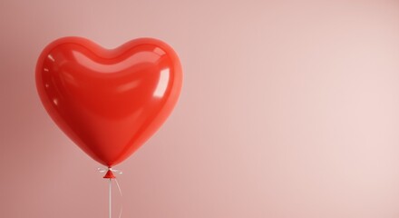 3D Red Heart Balloon on Pink Background