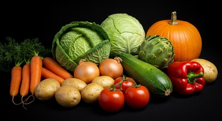 Assortment of Fresh Vegetables on Dark Background