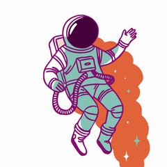 Happy Astronaut Floating in Space, Cartoon Illustration