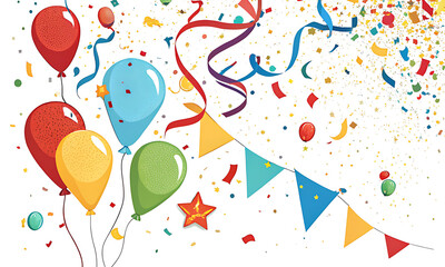 Festive Celebration with Balloons, Confetti, and Ribbons .