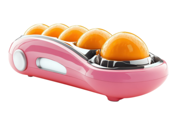 A playful retro egg holder with five golden eggs ready for a fun filled brunch gathering on transparent background