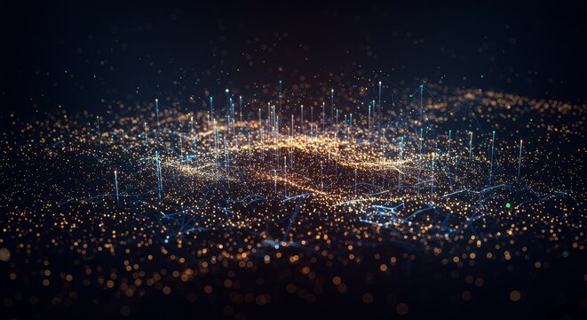 Abstract 3D Illustration Golden Digital City Network