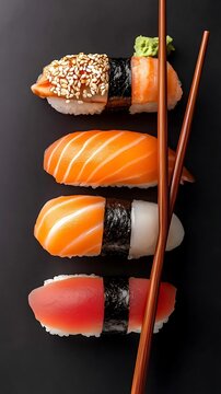 新鮮な寿司の盛り合わせと箸