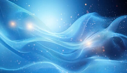 Abstract blue flowing wave-like mesh with glowing light points and scattered particles on dark background conveying dynamic movement and digital energy