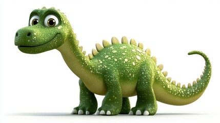 Obraz premium Friendly green dinosaur cartoon character embarking on a thrilling prehistoric adventure