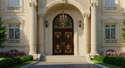 Grand Entrance of Luxurious Mansion 3D Illustration