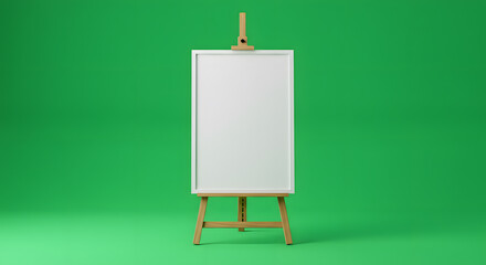 Blank Canvas on Wooden Easel, Green Screen Background