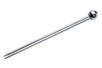 A sleek chrome martini pick with a spherical top a bartender s essential for cocktail elegance on transparent background