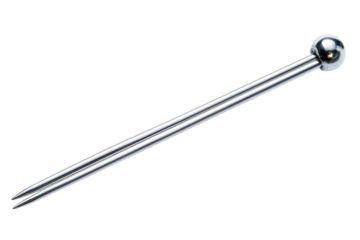 A sleek chrome martini pick with a spherical top a bartender s essential for cocktail elegance on transparent background