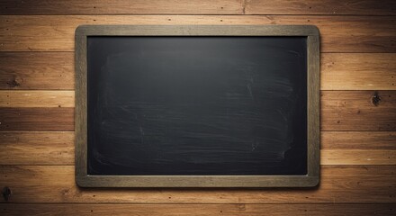 Blank Blackboard on Rustic Wood Background