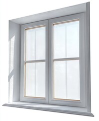 Fototapeta premium White framed window with two panels and clear glass letting soft daylight through bright interior space