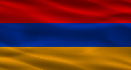 Armenia flag with fabric texture. Realistic flag of Armenia waving