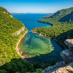 Aerial Photo of Tropical Turquoise Bay Surrounded by Lush Green Forest