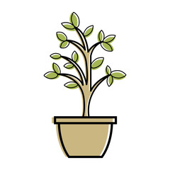 Vector illustration of a potted plant with green leaves in a brown pot. Minimal, clean design ideal for nature, decor, gardening, or eco-themed projects.