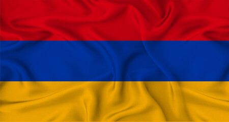 Realistic Armenia flag waving. Close up of flag of Armenia with cloth texture