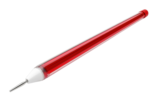 A sleek red liquid injector a symbol of precision and innovation ready for medical on transparent background