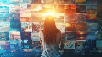 Vision board with images and words representing future goals and dreams.