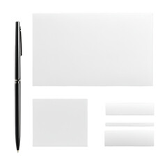 Blank stationery set with pen isolated on transparent background