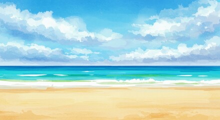 Fototapeta premium Illustration of Idyllic Tropical Beach with Golden Sand Turquoise Ocean