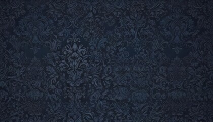 Deep midnight blue gothic damask, rich floral details, seamless wallpaper, dark blue, brocade, design