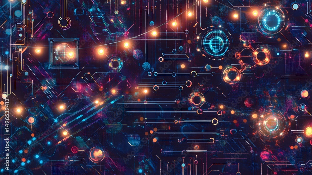 Aufkleber abstract digital network design with glowing elements.