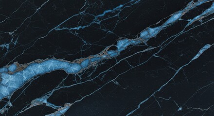 Dark Black Marble Texture with Striking Turquoise Blue Veins for Elegant Design Backgrounds