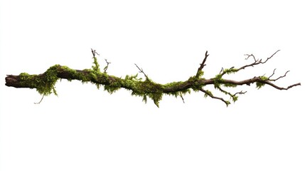 Fototapeta premium Moss Covered Branch Isolated on White Background