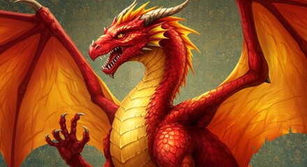Illustration of a Red Dragon with Gold Accents