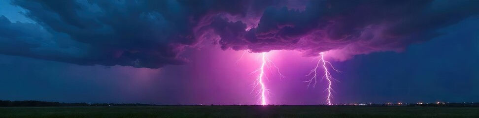 A dramatic thunderstorm rolls in, a massive thunderbolt striking the ground amidst dark clouds and intense lightning  The raw power of nature is on full display , dramatic, natural disaster