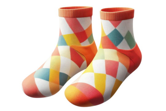A vibrant pair of argyle socks a playful burst of color and comfort perfect for expressing on transparent background