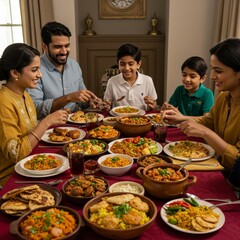 Family Enjoying Traditional Indian Cuisine Photo