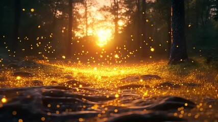 Enchanted forest with mystical lights, glowing meadow and whimsical atmosphere - Powered by Adobe