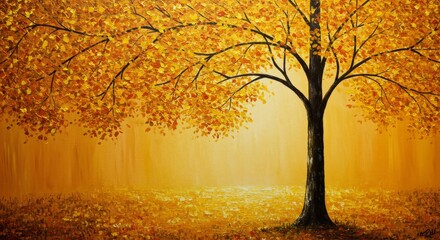 Fototapeta premium Golden Autumn Tree Illustration: Vibrant Yellow Leaves in Warm Sunlight