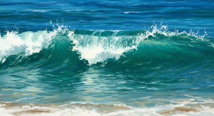 Obraz premium Illustration of Crashing Ocean Waves in Teal and White