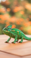 Obraz premium Green Chameleon On Wooden Surface