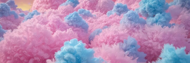 Obraz premium Fuzzy, cotton candy-like blend of pink, blue, and yellow hues , sweet, dreamy, sky