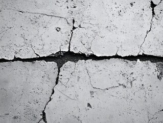 Close-up of a cracked and weathered concrete wall surface with visible fractures and textures showing deterioration