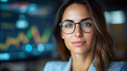 Business professional analyzing data trends in finance office environment portrait perspective empowerment concept