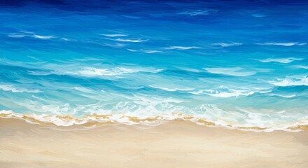 Illustration of Idyllic Blue Ocean Waves Reaching Golden Sand Beach