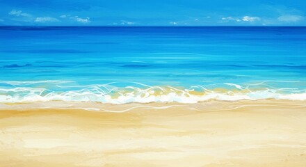 Illustration of Idyllic Sandy Beach With Blue Ocean and Sky