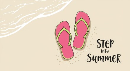 Illustration of Pink Flip Flops on Sandy Beach