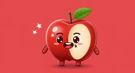 Illustration of Pixel Art Cute Kawaii Red Apple