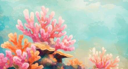 Illustration of Pink Coral Reef and Orange Marine Life