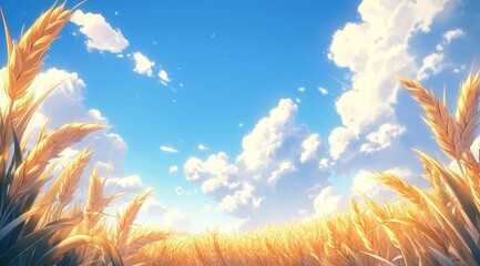 Golden Wheat Field Under a Bright Blue Sky