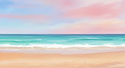 Illustration of Tranquil Beach at Sunset with Soft Pastel Colors