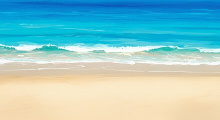 Illustration of Tranquil Sandy Beach with Blue Ocean Waves
