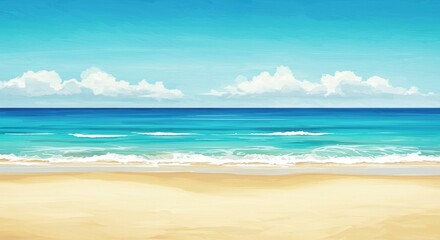 Illustration of Tranquil Tropical Beach with Golden Sand and Turquoise Water