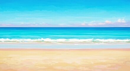 Illustration of Tropical Sandy Beach and Blue Ocean